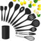 Herogo Kitchen Utensil Set, 12-Piece Silicone Cookware Kitchen Utensils Set with Utensil Holder, Non-Stick & Heat Resistant Kitchen Set, Whisk Spatula Spoon, Dishwasher Safe, Black