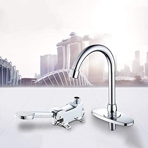 Engineedecoration Todos los grifos mezcladores de Cobre Lavabo de Laboratorio Pedal de pie Grifo Mezclador de Lavabo de baño Moderno Grifos de Agua Hogar Individual/Agua fría y Caliente