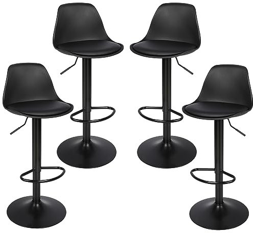 RELOVE 4X Taburetes de Bar Regulable en Altura Taburetes Altos Cocina Paquete de 4 Taburete de Oficina Giratorio en Cuero Sintético+Plástico Sillas Bar Cocina con Reposapiés & Respaldo