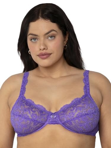 Smart & Sexy Women's Signature Lace Unlined Underwire Bra Full Coverage, Semi-Sheer, New Violet, 40E