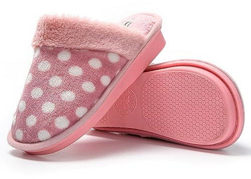 JOMIX Pantofole Donna Invernali Ciabatte Calde Pelose da Casa Slippers Carine a Pois con Tacco Zeppa Antiscivolo Scarpe Slip On da Ragazze per Inveno MD8570 (Rosa,41)