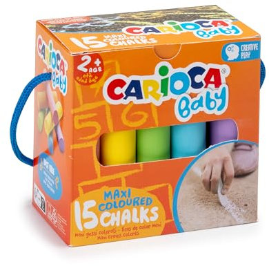 Carioca Gessetti per bambini di colore senza polvere | Certificato a partire dai 24 mesi | Colori brillanti, lavabili e facili da cancellare | 15 pezzi