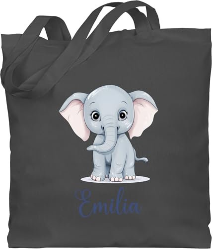 Baumwolltasche - Elefant Dickhäuter Rüsseltier mit Namen - Tiermotiv Zootier - Unisize - Dunkelgrau - personalisierter jutebeutel elefanten stofftasche personalisierte tasche kinder elefantenmotiv