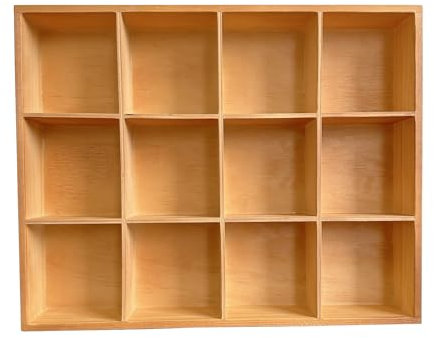 LONG TAO Vintage 12 Compartments Wooden Organizer Box 13.4x10.6x2 Inch Solid Wood Storage Tray Desktop Display for Jewelry Makeup Office Supplies Antique Home Decor Craft Organization (Vintage Color)