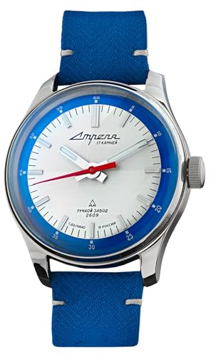 Strela 1965 Herren Armbanduhr mit POLJOT 2609H Uhrwerk analoge mechanische Handaufzug Uhr Cosmos, Tribute, Officer, Blue Sky