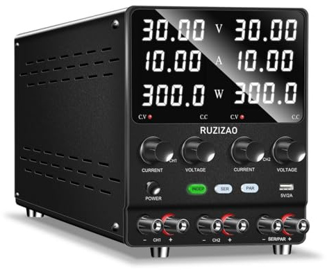 RUZIZAO Doble Fuente de Alimentación 30V 10A 300W, Paralelo 30V 20A 600W/Serie 60V 10A 600W Fuentes de Alimentación de Laboratorio 4 en 1 Fuente de Alimentación Regulable Ajuste del Codificador