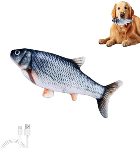 Dancing Fish Dog Toy, Floppy Fish Hundespielzeug, Katzenspielzeug Fisch Elektrisch mit Katzenminze, Interaktives Simulation Waschbares Plüsch Fischspielzeug, Lustiges Kauspielzeug für Katze Hund (A)