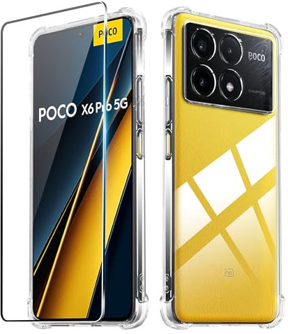 Heioloo Cover per Xiaomi POCO X6 Pro 5G/Xiaomi Redmi Note 13 Pro 5G Custodia per Assorbimento degli Urti Sottile Morbida in Silicone TPU Protettiva [Protezione da Caduta] + [1 Pezzi] Vetro Temperato