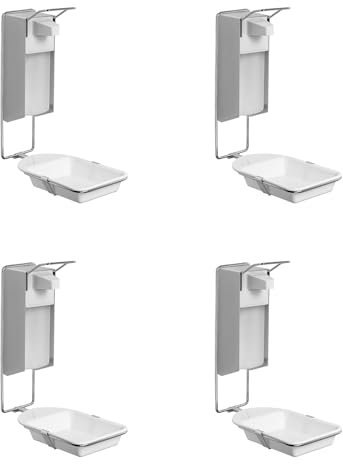 4x ARNOMED Desinfektionsspender mit Tropfschale, Aluminium Seifenspender für 1000ml, Seifenspender zur Wandbefestigung mit kurzem Armhebel, Eurospender für Desinfektionsmittel, Soap Dispenser, Spender