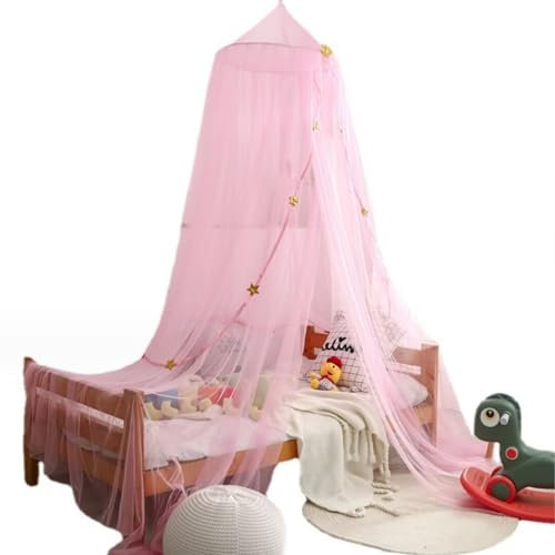 Traumiges rosa Moskitonetz mit Stern Krone Runde Kuppel Bett Vorhang Moskito Netz Bett Baldachin für Schlafzimmer, Mädchenzimmer