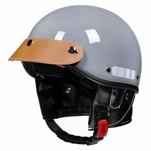 Elektro Motorrad Halbhelm Retro Jethelm Motorradhelm DOT/ECE Zertifiziert Damen Herren Brain-Cap Halbschale Offener Helm Scooter-Helm Straßen-Sonnenschutz Mopedhelm 5,L:58-62CM