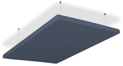 SILENT4® Schallabsorber Decke 114x72x5cm Akustikbild Akustikpaneele aus Akustikvlies, Seilmontage, messbar verbesserte Raumakustik durch Akustikplatten mit waschbarem Stoffbezug in Jeans