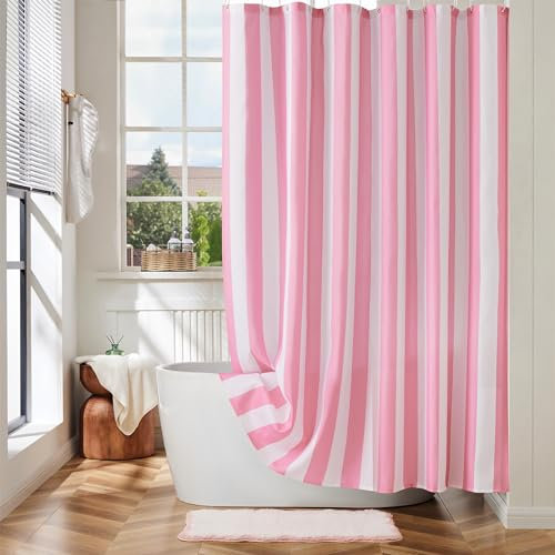 Ohocut Rideau de douche à rayures verticales, rideau de douche rétro rétro à rayures rustiques, rideau de douche en polyester imperméable moderne pour salle de bain, 183 x 183 cm (rose)