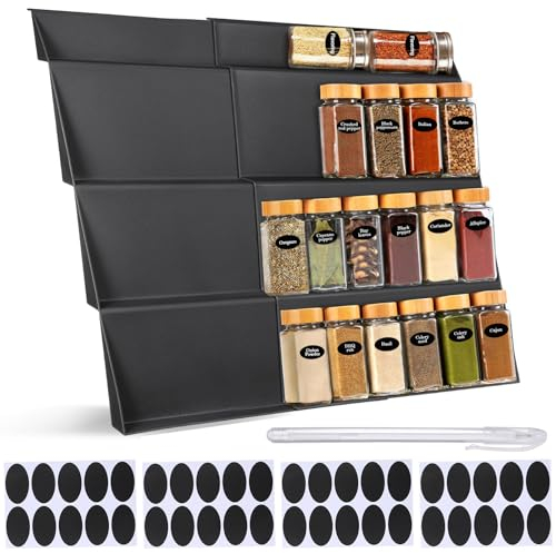 2Stk Gewürzregal Schublade, Gewürz Organizer Schublade Ausziehbar auf 60cm, 4-lagiges Stufendesign Gewürzregal Gewürze Aufbewahrung, Gewürzeinsatz Schublade, Gewürzschublade für Gewürz Organizer