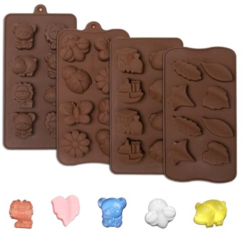Sxutop 4 Piezas Moldes de Silicona para Chocolate Moldes Caramelos de Insectos y Animales 8 Cavidades Molde Bombones de Silicona DIY Molde de Silicona 3d para Caramelos Chocolate Gelatina Pasteles