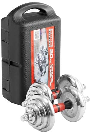 Sevico HMS Hantelset 2er Kurzhanteln Hantel 2 x 10kg Hantelstangen Gewichtsset mit Verbindungsstange und Eisenplatten, Aufbewahrungskoffer, Heim-Fitnessstudio