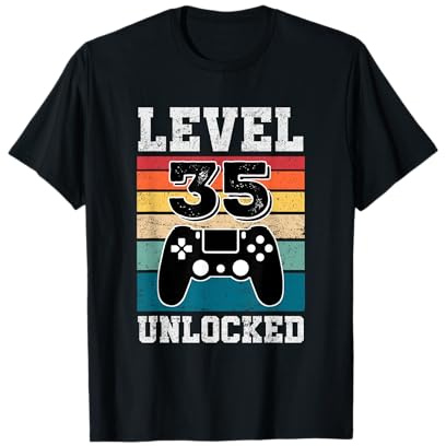 35 Year Old Gamers Level 35 Unlocked 35th Birthday Gaming T-Shirt