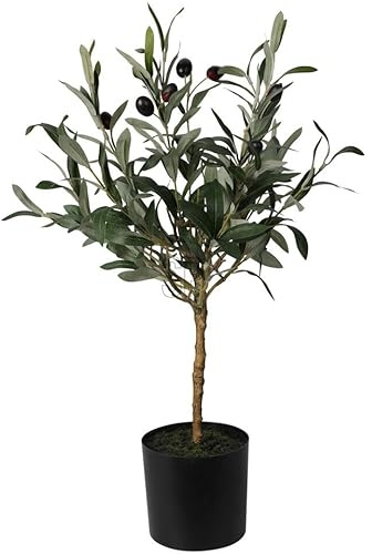 URBNLIVING Single Artificial Olive Tree Plant in Pot - 60cm Height - Realistic Greenery for Indoor & Outdoor Home, Office, or Patio Decor