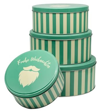 INSPINOVIA Keksdosen 4er Set | Ideal für Weihnachtsplätzchen & andere Leckereien | 4 Größen im Set | Gebäck & Aufbewahrungsdosen in bezaubernden Designs für viele Anlässe (Frohe Weihnachten)