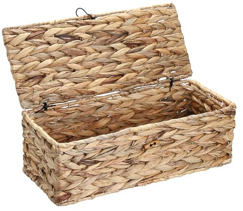 TOLIDA Gewebter Aufbewahrungskorb mit Deckel Natürlicher Rattankorb Wasserdichte Handgeflochte Korb im WC Tanktop Wohn für Privatgegenstände Handtuchpapier Aroma Kerzen Hygienebinden 41x16,5x14cm