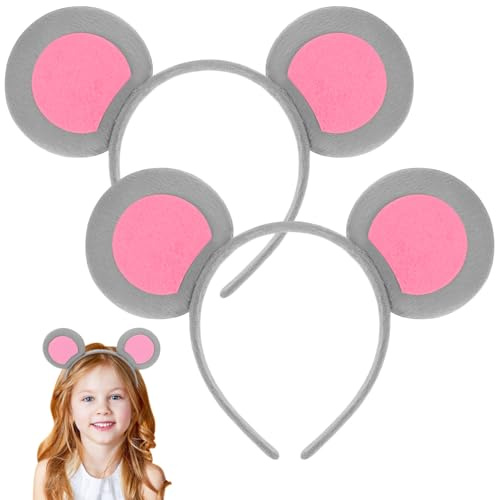 Beavorty 2 StüCk Graue MäUseohren Stirnband Niedliches Tier Stirnband FüR Damen Und Kinder Perfekt FüR KostüMpartys Und Halloween Festliche AnläSse