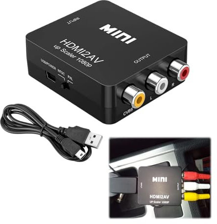 HDMI to RCA Adapter,HDMI to AV Converter,HDMI to RCA Converter,HDMI to AV Converter,1080P Mini HDMI Video to RCA Composite CVBS AV,HDMI to RCA for Wii PS2 Xbox SNES N64 with USB Power Cable