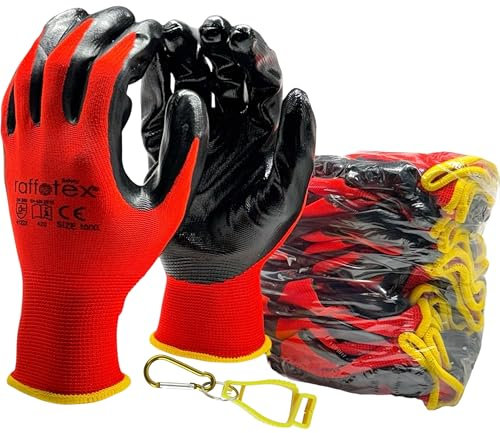 raffotex Guanti da Lavoro Multipack da 24 Paia con Palmo in Nitrile Taglia 10/XL | 2 Clip Incluse | Resistenti Antiscivolo Traspiranti | Ideali per Edilizia Meccanica Giardinaggio