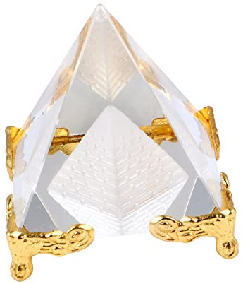VICASKY Glas Pyramide Kristall Mit Gold Akzenten – Feng Shui Dekoration Für Wohlstand Und Glück – Handgefertigte Skulptur Für Meditation Und Stilvolle Home & Office Gestaltung
