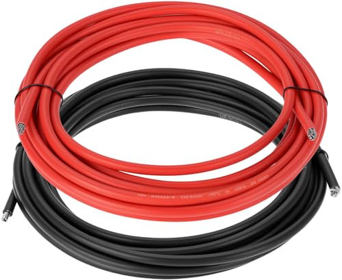 QWORK® Fahrzeugleitung 6mm² Set, 5m Rot & 5m Schwarz KFZ Kabel, Silikon KFZ Elektronik Kabel