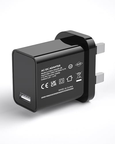 YIMINGOUFEI USB Wall Charger, UK Plug, 5V 3A 15W, Nickel-Plated Pins, Universal Input 100-240V (5V 3A Black)