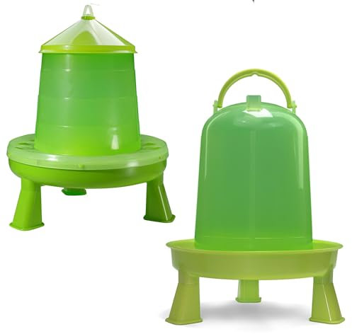5 Liter Geflügeltränke grün mit Füßen und 4 KG Futterautomat grün mit Füßen für Hühner, Futtertrog Hühner, Futterspender Hühner, Hühnerfutter Automat, Hühner Futterautomat, Hühner Futterspender