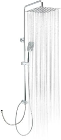 OFFO Shower Riser Rail Kit, with 30cm Square Rainfall ShowerHead and Handheld,1.6m Hose,Shower Column for Bathroom, Chrome