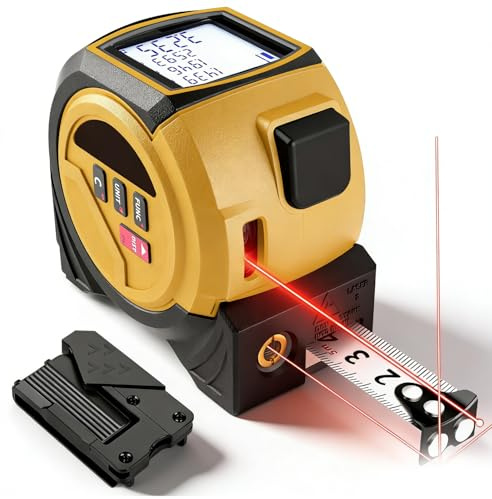 Telemetre Laser Numerique, 3-en-1 40m Metre Laser & 5m Metre Ruban avec Ligne CroiséE, Ruban à Mesurer Laser Mesureur Distance avec UnitéS M/Ft/in pour Longueur/Zone/Volume/Pythagore Mesure