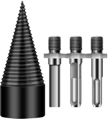Spaccalegna coni per legno 32/42/50 mm con 3 adattatori – Spaccalegna preciso e veloce per legno – Spaccalegna – Trapano a legna da ardere – Compatibile con trapano, avvitatore a batteria, materiale