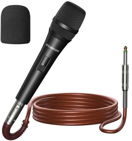 aokeo Dynamisches Mikrofon XLR,A-450 Handmikrofon mit Schaumstoff-Windschutz und 5m XLR-Kabel,Kompatibel mit Lautsprechern,Karaoke-Anlagen,Verstärkern und Mischpulten
