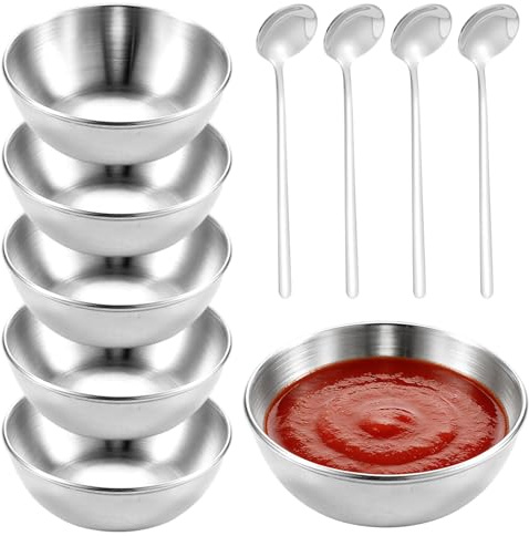 Gykutix 10 Pièces Bols Miniatures en Acier Inoxydable pour Sauces, Petits Bols Ronds de 8 cm, Bols à Dessert et Casse-croûte pour Sauces, Superbe Finition et Excellent Choix