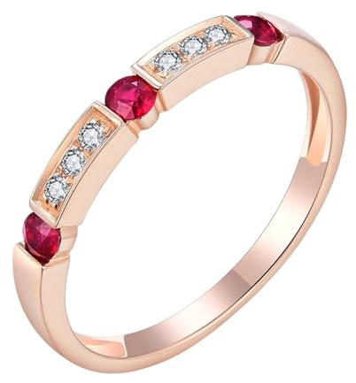 Tolldek Freundschaftsringe Rotgold 14 Karat Au585, Rot 0.18ct Rubin Einfache Reihe Design Hochzeitsring Rundschliff, Echte Goldschmuck Moissanit Eheringe 14K Rosegold, Gr.51 (16.2)