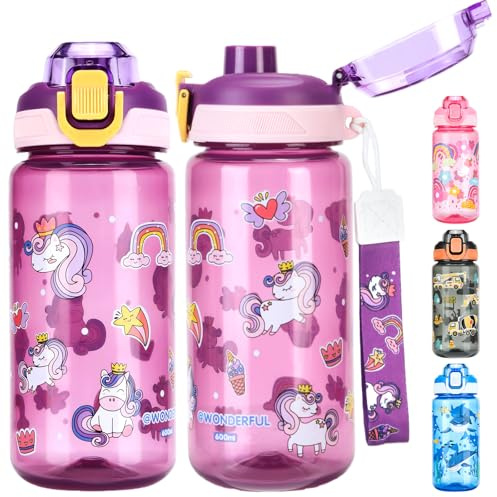 SUPPRUI Kids Water Bottles,600ml Drinks Bottle for School,Leakproof Children's Bottle BPA free Sport Bottle for Girls Boys