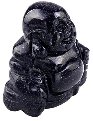 mookaitedecor Blauer Sand Stein Happy Buddha Kristall Figur geschnitzte Statue Taschenstein Heimdekoration 3,8 cm