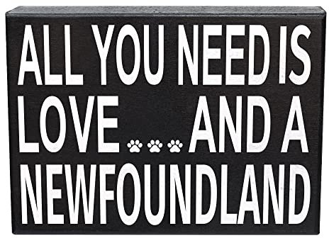 JennyGems Newfoundland Gifts, All You Need Is Love and a Newfoundland Wooden Sign, Newfoundland Dog Mom, Shelf Decor and Wall Hanging, Made in USA