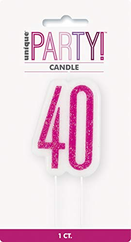 Unique Party 83894 Pink Number 40 Birthday Candle | Glittered 1 Pc, age 40