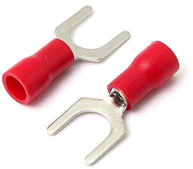 10x Stück Gabelkabelschuh in rot 0,5-1,5mm² Loch-Ø M6 Teillisoliert PVC Anschlussklemme Kabelschuh Kabel-Verbinder aus Kupfer verzinnt Gabelkabelschuhe