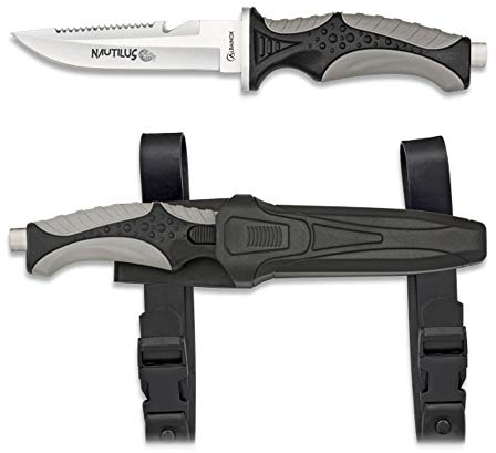 Tiendas LGP Albainox – 32351 – H. 11,5 cm. Cuchillo Submarinismo Negro Nautilus -Herramienta para, Pesca, Caza, Camping, Outdoor, Supervivencia y Bushcraft