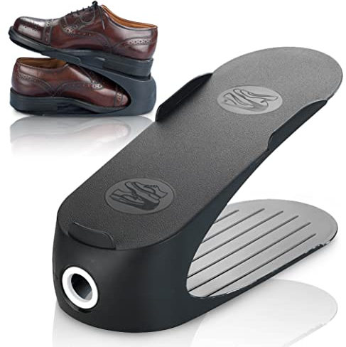 Maximex Schuhhalter Schwarz, Schuhstapler im 4er Set, bis zu 50% mehr Platz im Schuhschrank, paarweises und platzsparendes übereinander Lagern