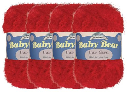 JubileeYarn Baby Bear Yarn - Chunky Weight Polyester Fur - 100g/Skein - Red - 4 Skeins