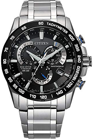Citizen Men's Eco-Drive Sport Luxury PCAT Chronograph Super Titanium™ Watch, Power Reserve Indicator, Black Dial, 42mm (Model: CB5908-57E)