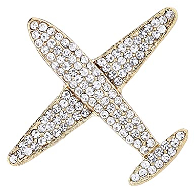 Hellery Männer Flugzeug Brosche Kragen Pin Corsage Mode Kristall Abzeichen Schmuck, Gold