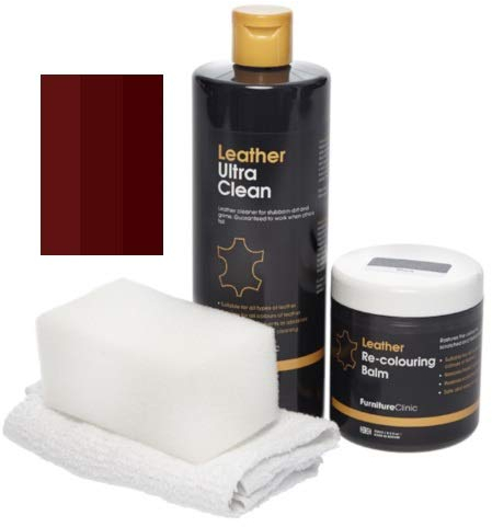 Furniture Clinic - Easy Leder Restauration Set - Leder Reiniger und Farbauffrischung Balsam - Kratzer Abschürfungen Ausbleichungen – Autositze, Sofas, Bekleidung, Schuhe und Taschen (Maroon)