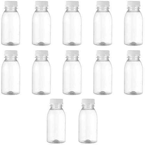 UPKOCH Botellas vacías para leche con tapa, 12 unidades, de plástico, 250 ml, para leche, para deporte, smoothies, zumo, yogur, batidos