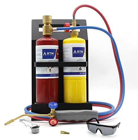 RTMMFG Oxygen MAPP Kit de torche portable en métal pour soudure et brasure, verre de protection
